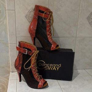 Dance and Sway Fashion Orange and Black “YXZJ” Stiletto Dance Shoes. NWT
